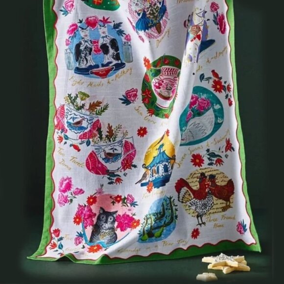 Anthropologie Emily Maude 12 days of Christmas Dish Towel  New - Picture 2 of 7